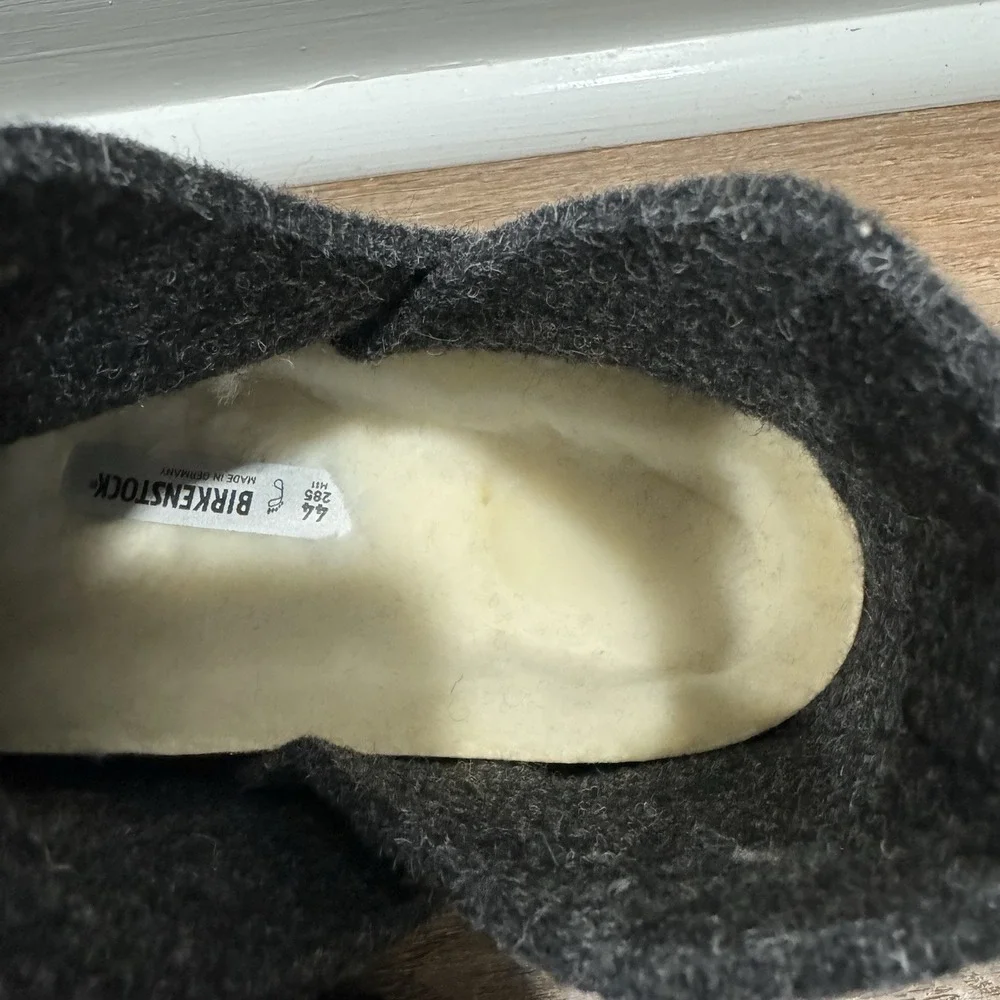 Birkenstock Andermatt Wool Felt Slipper Booties Black Grey Sz 44 Shearling Lined